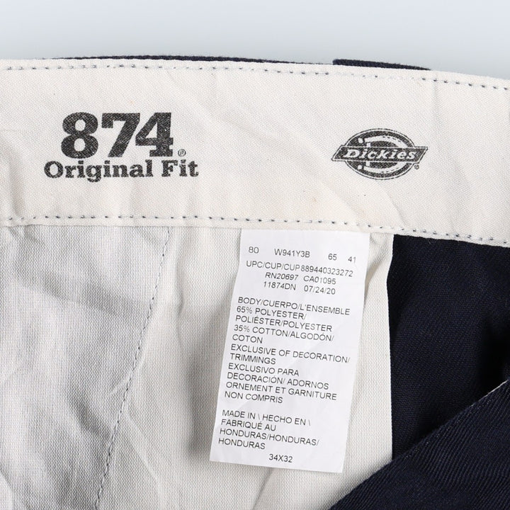 Dickies 874 FLEX ORIGINAL FIT Work Pants, Men's, Size 34 (approx.) polyester navy blue type Vintage Second Hand