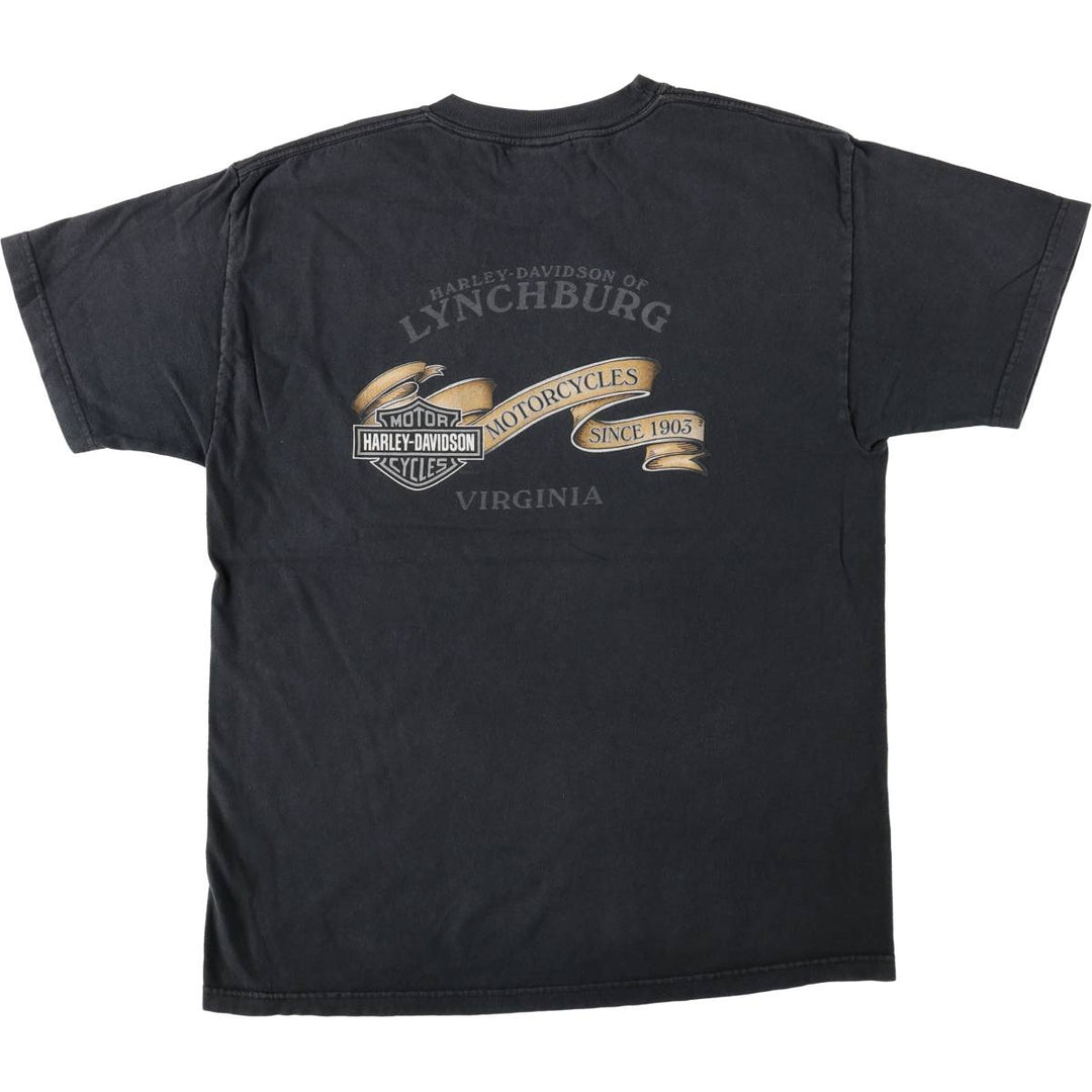 2000'S Harley-Davidson Wolf Pattern Motorcycle T-Shirt, Made in USA, Men's Size L (approx.), Faded cotton black type Vintage Second Hand