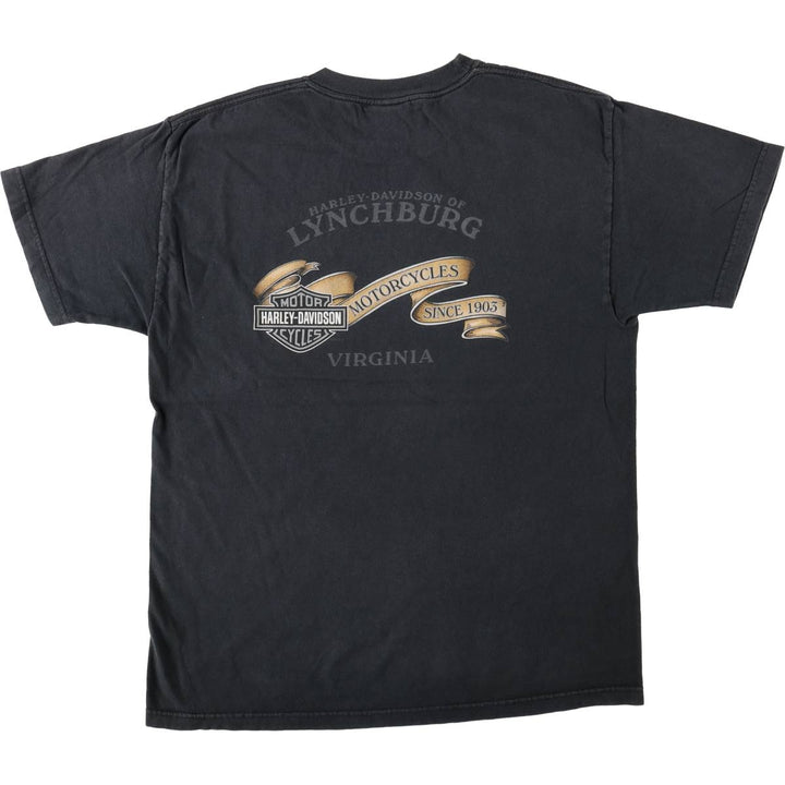 2000'S Harley-Davidson Wolf Pattern Motorcycle T-Shirt, Made in USA, Men's Size L (approx.), Faded cotton black type Vintage Second Hand