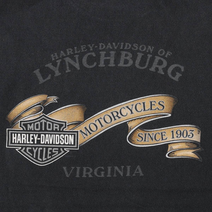 2000'S Harley-Davidson Wolf Pattern Motorcycle T-Shirt, Made in USA, Men's Size L (approx.), Faded cotton black type Vintage Second Hand