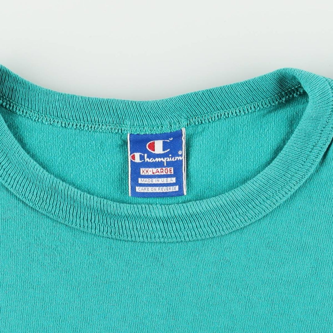 90'S Champion Short-Sleeve T-Shirt with One-Point Logo, Made in USA, Men's XXL Equivalent, Vintage cotton green type Vintage Second Hand