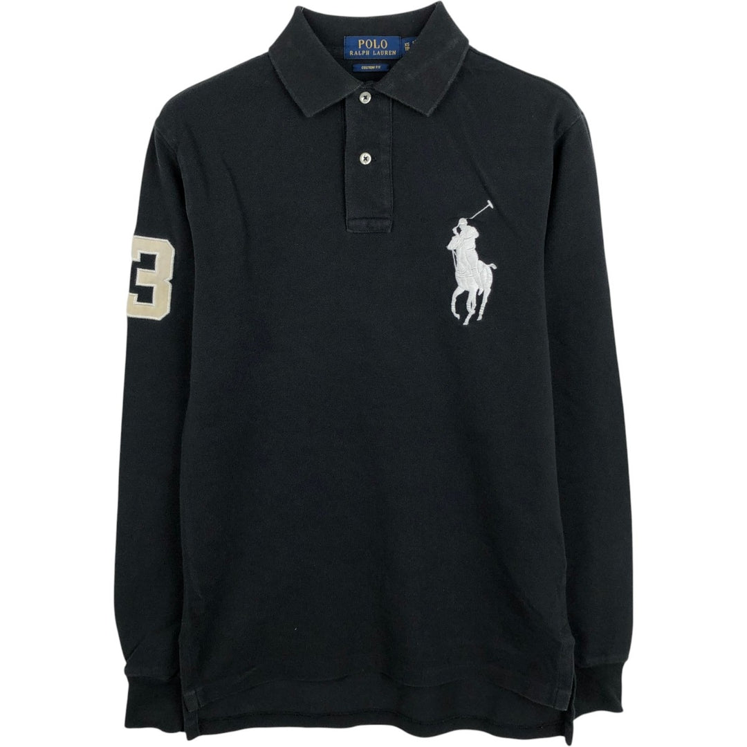 Ralph Lauren POLO RALPH LAUREN CUSTOM FIT Big Pony Long-Sleeve Polo Shirt (Women's Size XS) cotton black type Vintage Second Hand