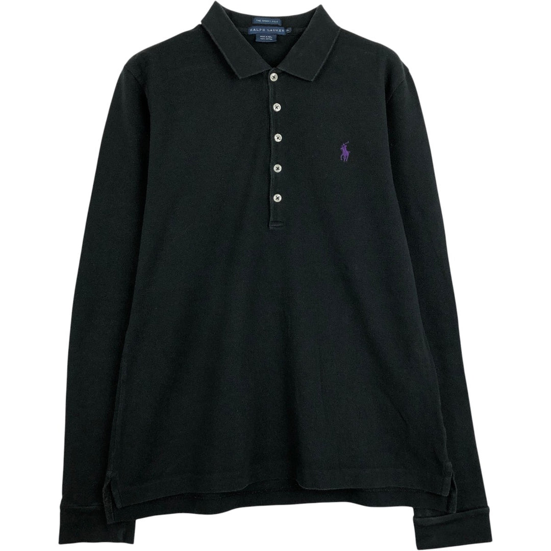 Ralph Lauren THE SKINNY POLO long sleeve polo shirt, women's size XL cotton black type Vintage Second Hand