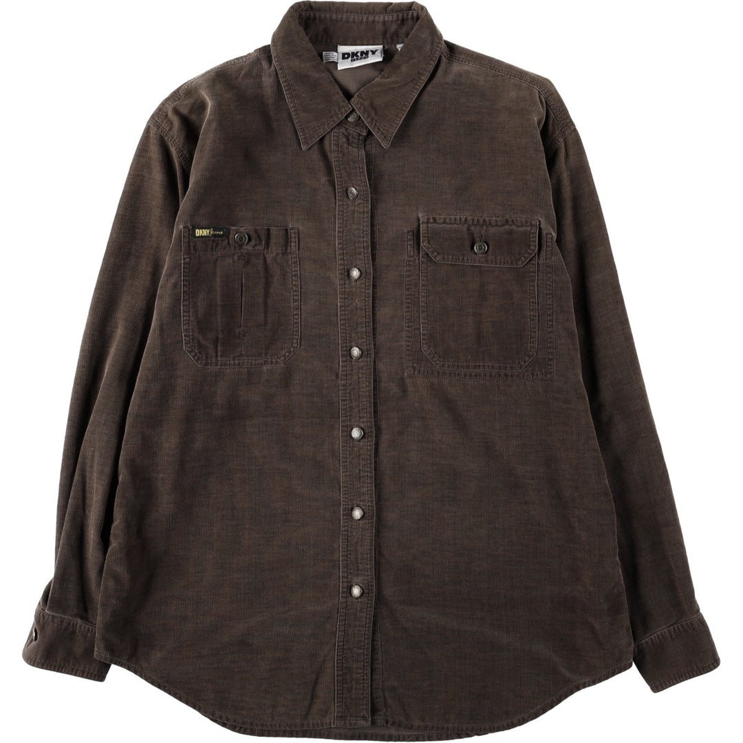 Donna Karan DKNY Jeans Long-Sleeve Corduroy Shirt, Women's Size M (approx.) cotton brown type Vintage Second Hand