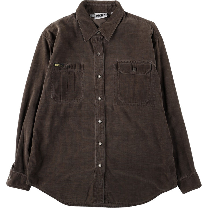 Donna Karan DKNY Jeans Long-Sleeve Corduroy Shirt, Women's Size M (approx.) cotton brown type Vintage Second Hand