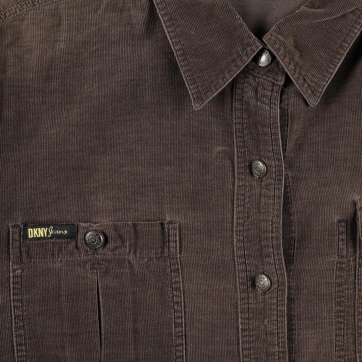 Donna Karan DKNY Jeans Long-Sleeve Corduroy Shirt, Women's Size M (approx.) cotton brown type Vintage Second Hand