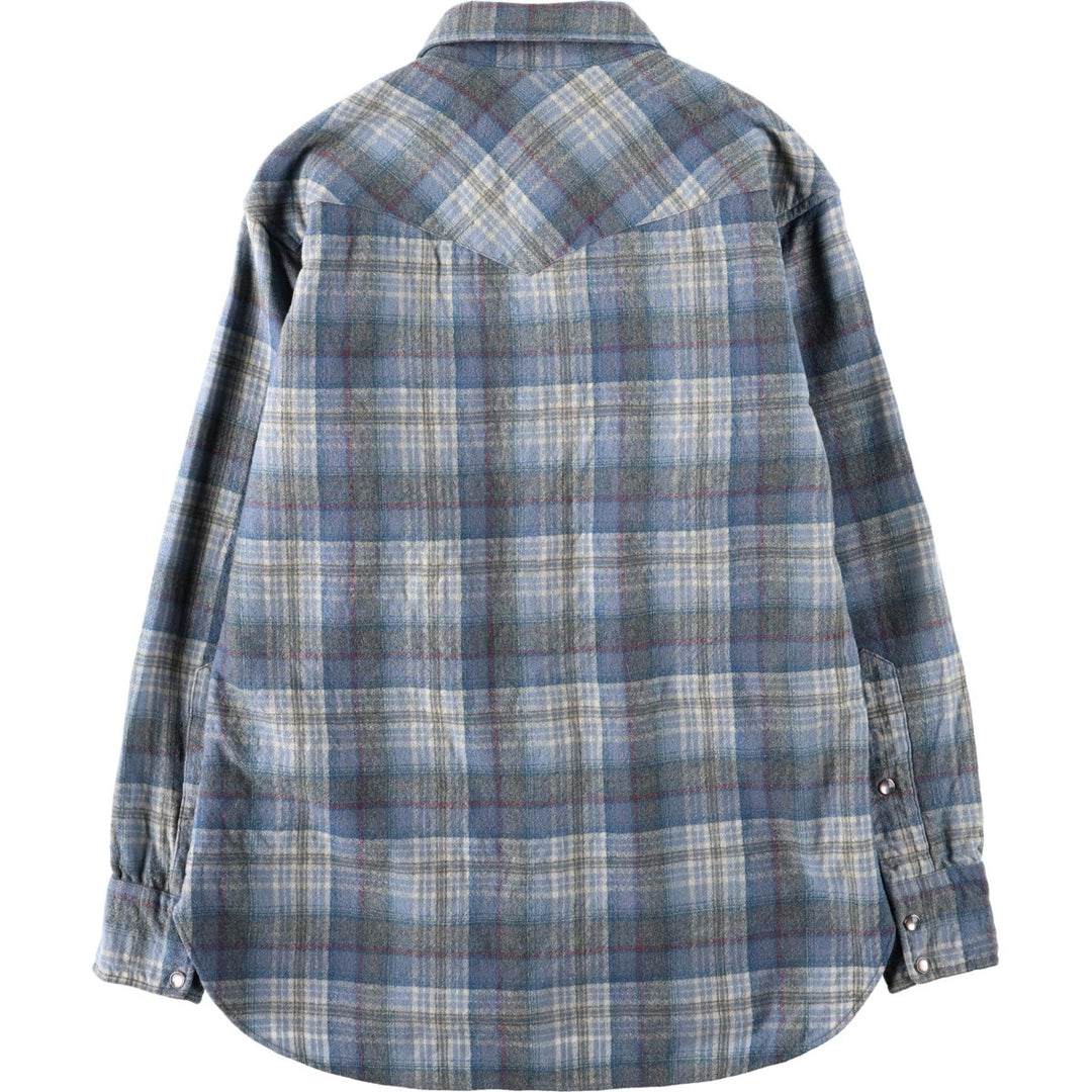 1970'S Pendleton High Grade Western Wear Check Pattern Long-Sleeve Wool Shirt, Made in USA, Women's Size M (Equivalent), Vintage wool Blue type light blue Vintage Second Hand