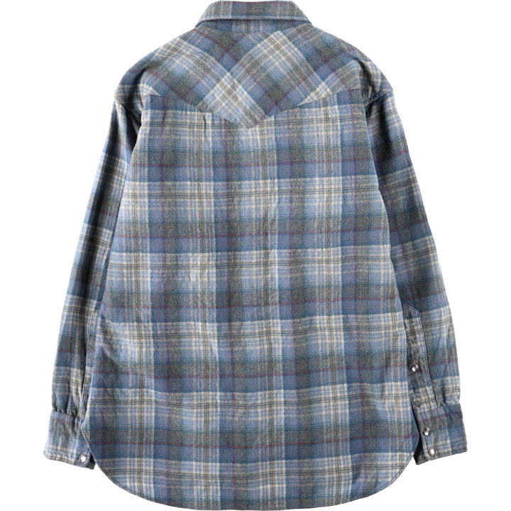 1970'S Pendleton High Grade Western Wear Check Pattern Long-Sleeve Wool Shirt, Made in USA, Women's Size M (Equivalent), Vintage wool Blue type light blue Vintage Second Hand