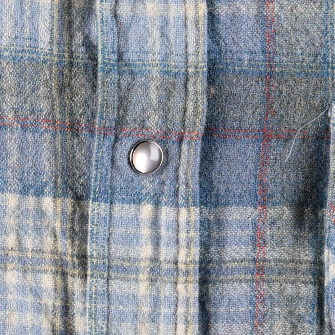 1970'S Pendleton High Grade Western Wear Check Pattern Long-Sleeve Wool Shirt, Made in USA, Women's Size M (Equivalent), Vintage wool Blue type light blue Vintage Second Hand