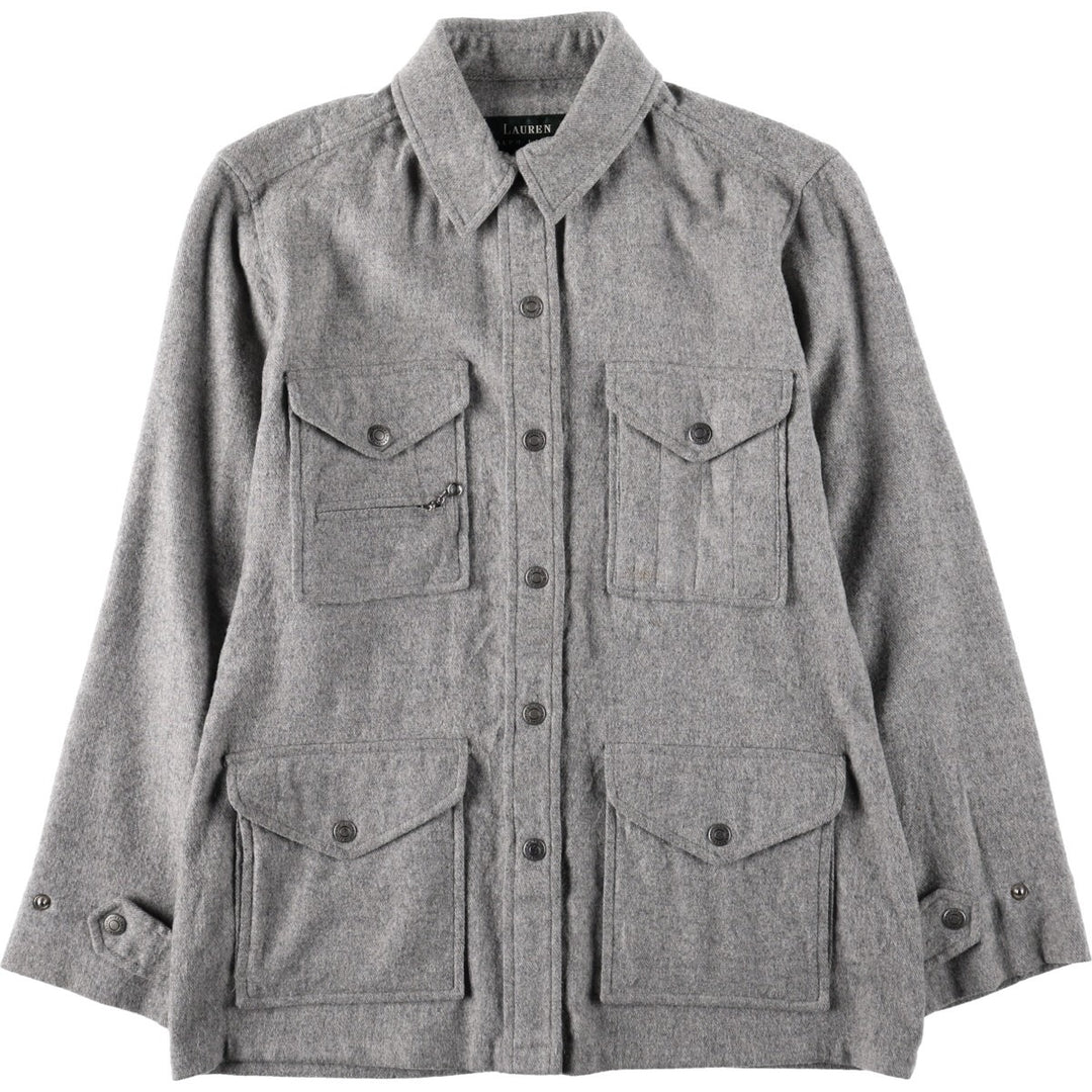 Ralph Lauren LAUREN PETITE Long-Sleeve Shirt Jacket, Women's Size S (approx.) unclear gray type Vintage Second Hand