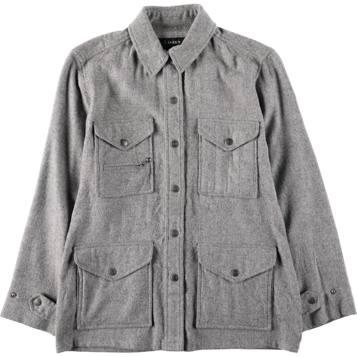 Ralph Lauren LAUREN PETITE Long-Sleeve Shirt Jacket, Women's Size S (approx.) unclear gray type Vintage Second Hand