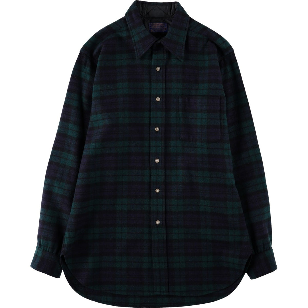 1970'S Pendleton Black Watch Check Long-Sleeve Wool Shirt, Made in USA, Women's Size M (approx.), Vintage wool black type Vintage Second Hand