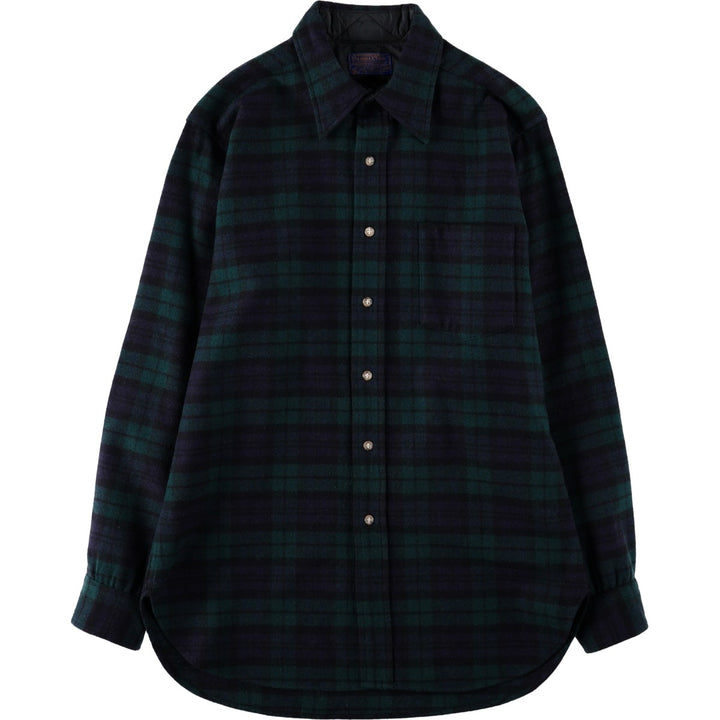 1970'S Pendleton Black Watch Check Long-Sleeve Wool Shirt, Made in USA, Women's Size M (approx.), Vintage wool black type Vintage Second Hand