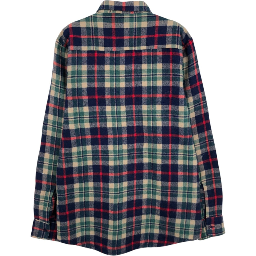Arrow Check Pattern Long-Sleeve Light Flannel Shirt, Women's Size M (approx.) acrylic navy blue type Vintage Second Hand