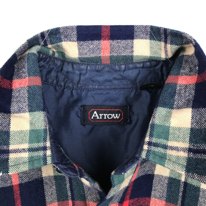 Arrow Check Pattern Long-Sleeve Light Flannel Shirt, Women's Size M (approx.) acrylic navy blue type Vintage Second Hand