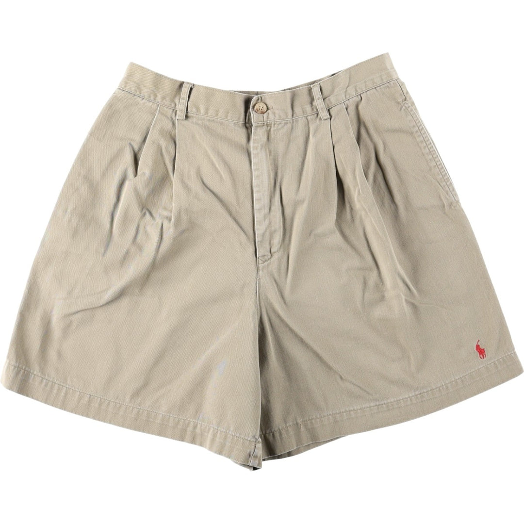 Ralph Lauren two-pleat chino shorts, made in the USA, women's size L (equivalent to W30). cotton Beige type Vintage Second Hand