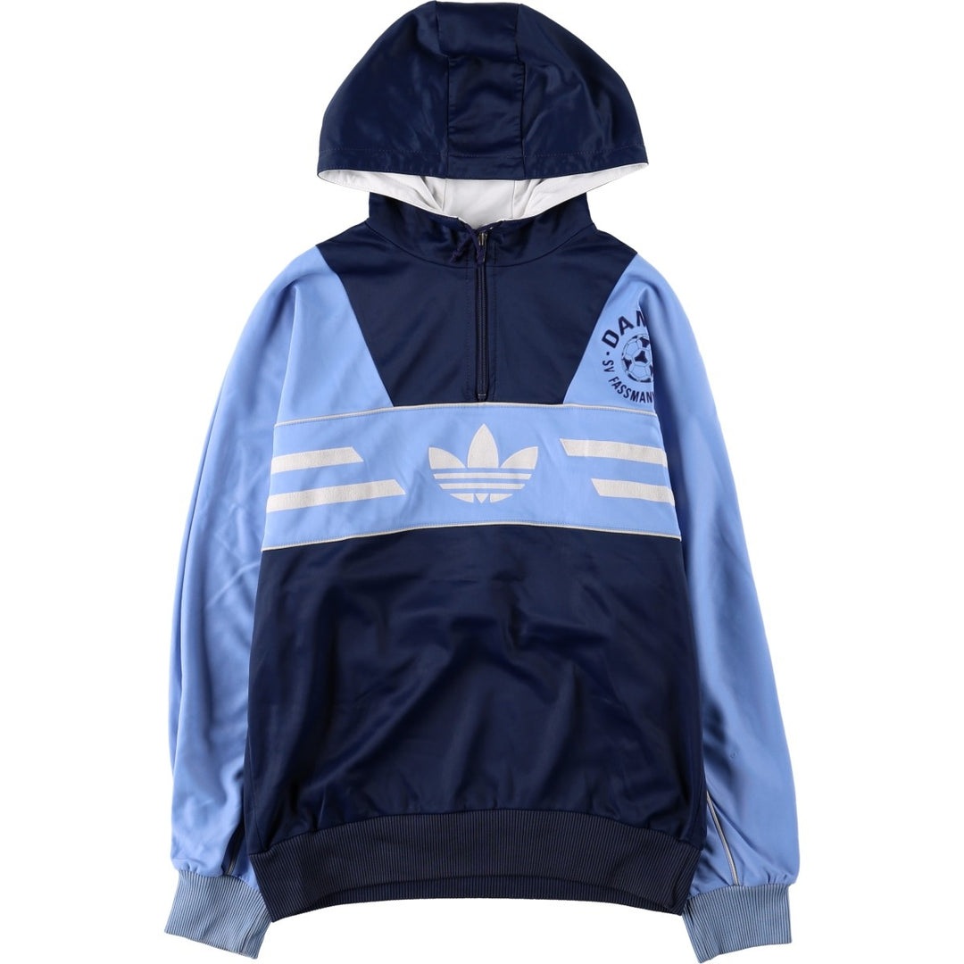 80s-90'S Adidas Trefoil Logo Half-Zip Hooded Tracksuit Pullover, Women's Size M (Equivalent), Vintage unclear Blue type light blue Vintage Second Hand
