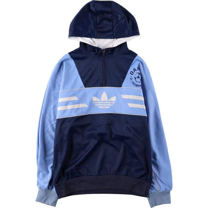 80s-90'S Adidas Trefoil Logo Half-Zip Hooded Tracksuit Pullover, Women's Size M (Equivalent), Vintage unclear Blue type light blue Vintage Second Hand