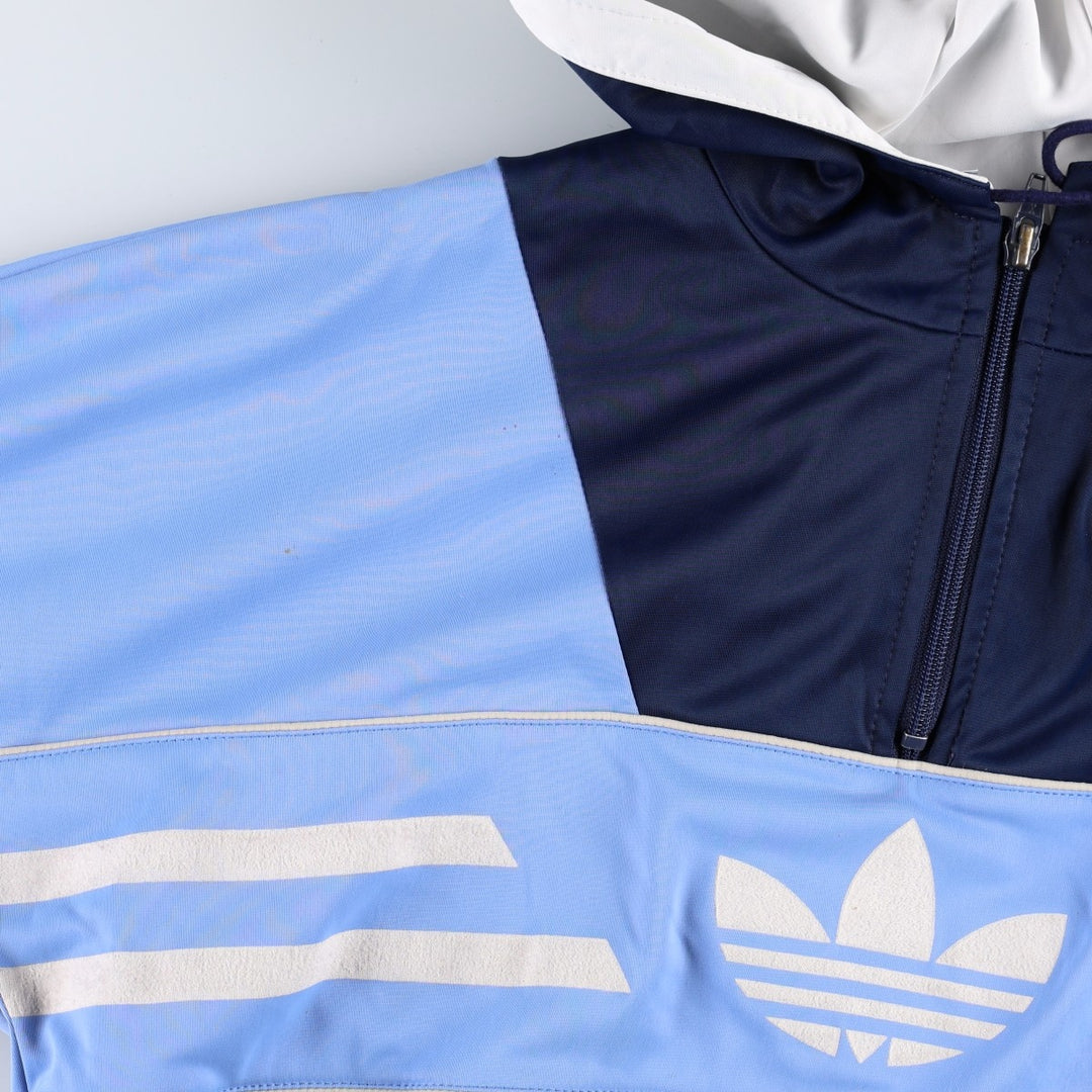 80s-90'S Adidas Trefoil Logo Half-Zip Hooded Tracksuit Pullover, Women's Size M (Equivalent), Vintage unclear Blue type light blue Vintage Second Hand