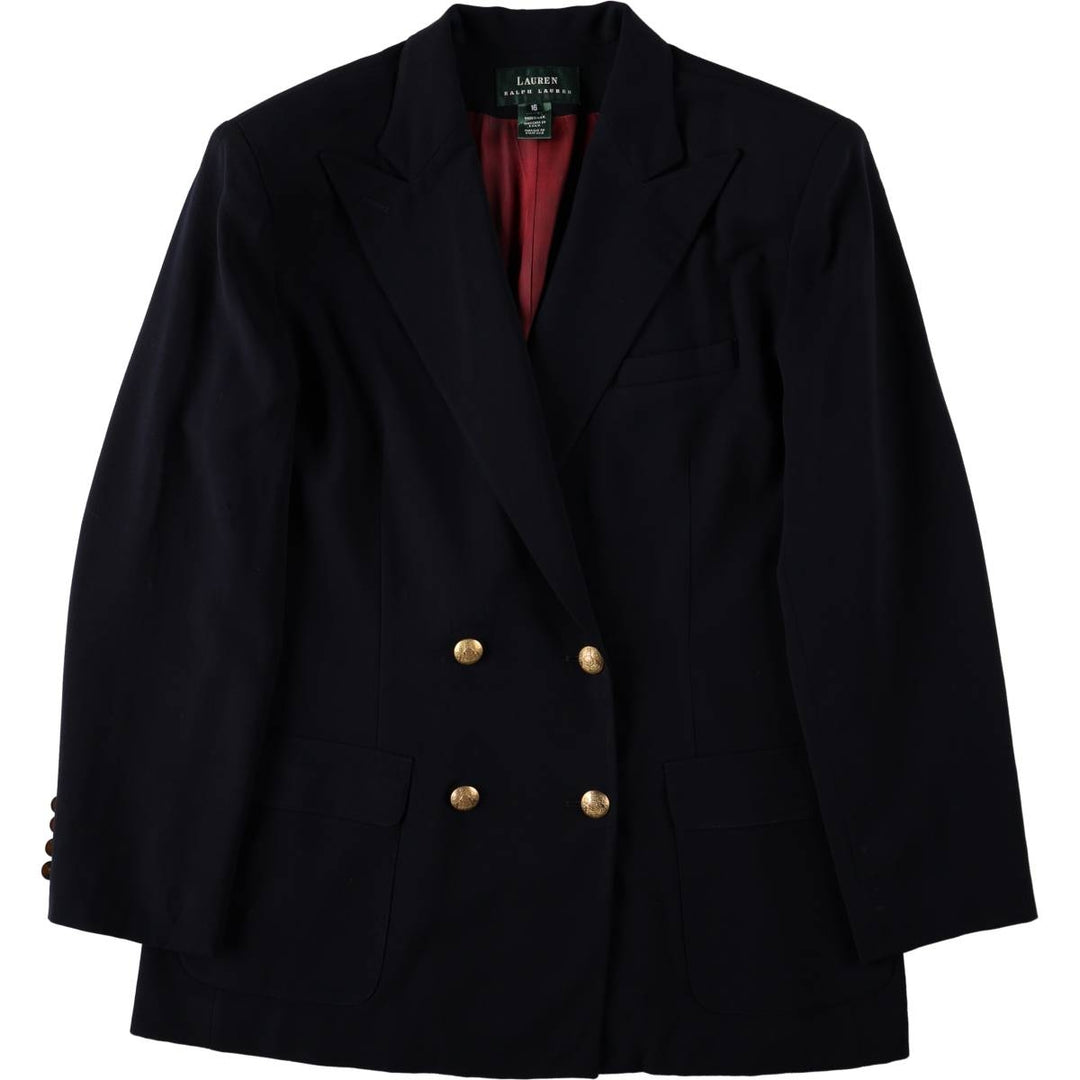 Ralph Lauren LAUREN Peak Lapel Double-Breasted Wool Tailored Jacket, Made in USA, Women's Size L (approx.) wool black type Vintage Second Hand