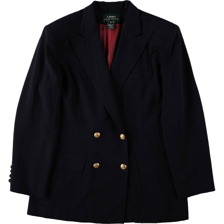 Ralph Lauren LAUREN Peak Lapel Double-Breasted Wool Tailored Jacket, Made in USA, Women's Size L (approx.) wool black type Vintage Second Hand