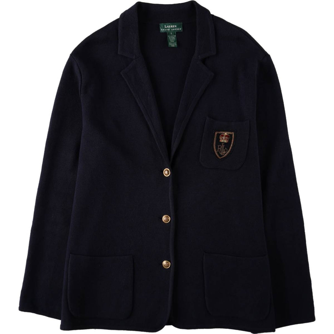 Ralph Lauren LAUREN Navy Blazer Tailored Jacket, Women's Size L (approx.) cotton navy blue type Vintage Second Hand