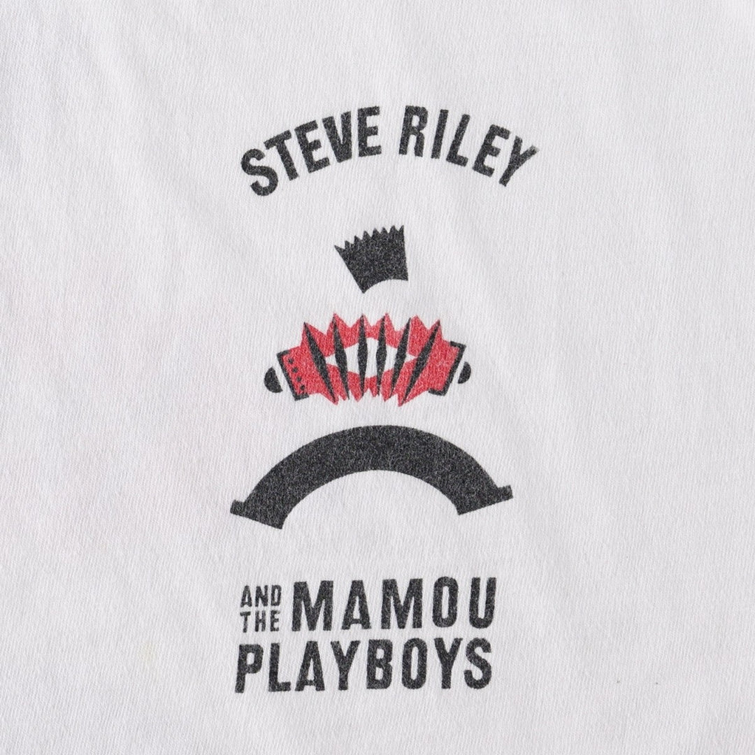 Hanes BEEFY-T Steve Riley and the Mamow Playboys Band T-Shirt, Made in USA, Men's XL equivalent. cotton white type Vintage Second Hand