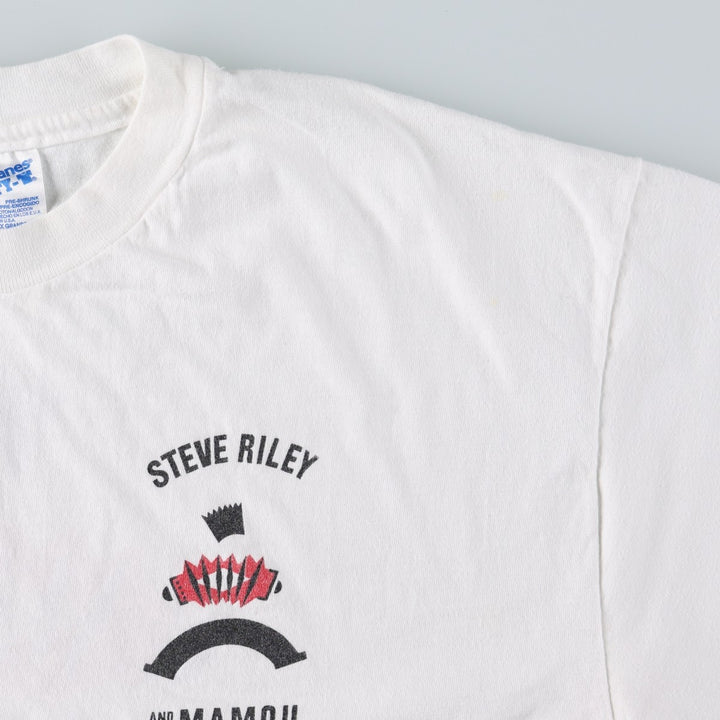 Hanes BEEFY-T Steve Riley and the Mamow Playboys Band T-Shirt, Made in USA, Men's XL equivalent. cotton white type Vintage Second Hand