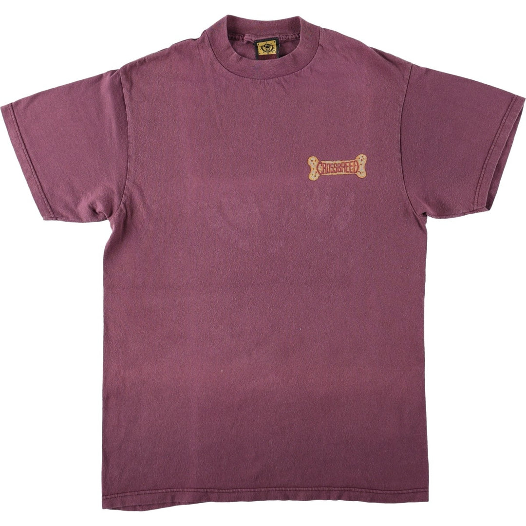 CROSS BREED Short-Sleeve Printed T-Shirt, Made in USA, Men's Size M (approx.) cotton Purple type red-purple Vintage Second Hand