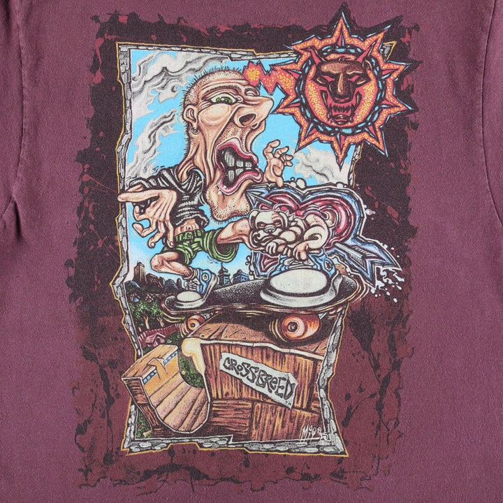 CROSS BREED Short-Sleeve Printed T-Shirt, Made in USA, Men's Size M (approx.) cotton Purple type red-purple Vintage Second Hand