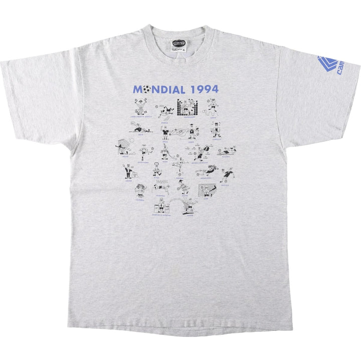 AMERICAN HEAVY MONDIAL 1994 Sports Print T-Shirt, Made in USA, Men's Size XL (equivalent) cotton gray type Vintage Second Hand