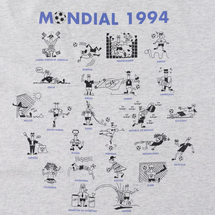 AMERICAN HEAVY MONDIAL 1994 Sports Print T-Shirt, Made in USA, Men's Size XL (equivalent) cotton gray type Vintage Second Hand