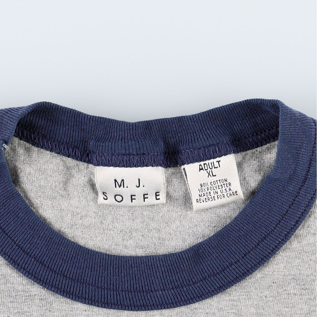 90'S MJ Soffe Ringer T-Shirt, Made in USA, Men's XL equivalent, Vintage cotton gray type Vintage Second Hand