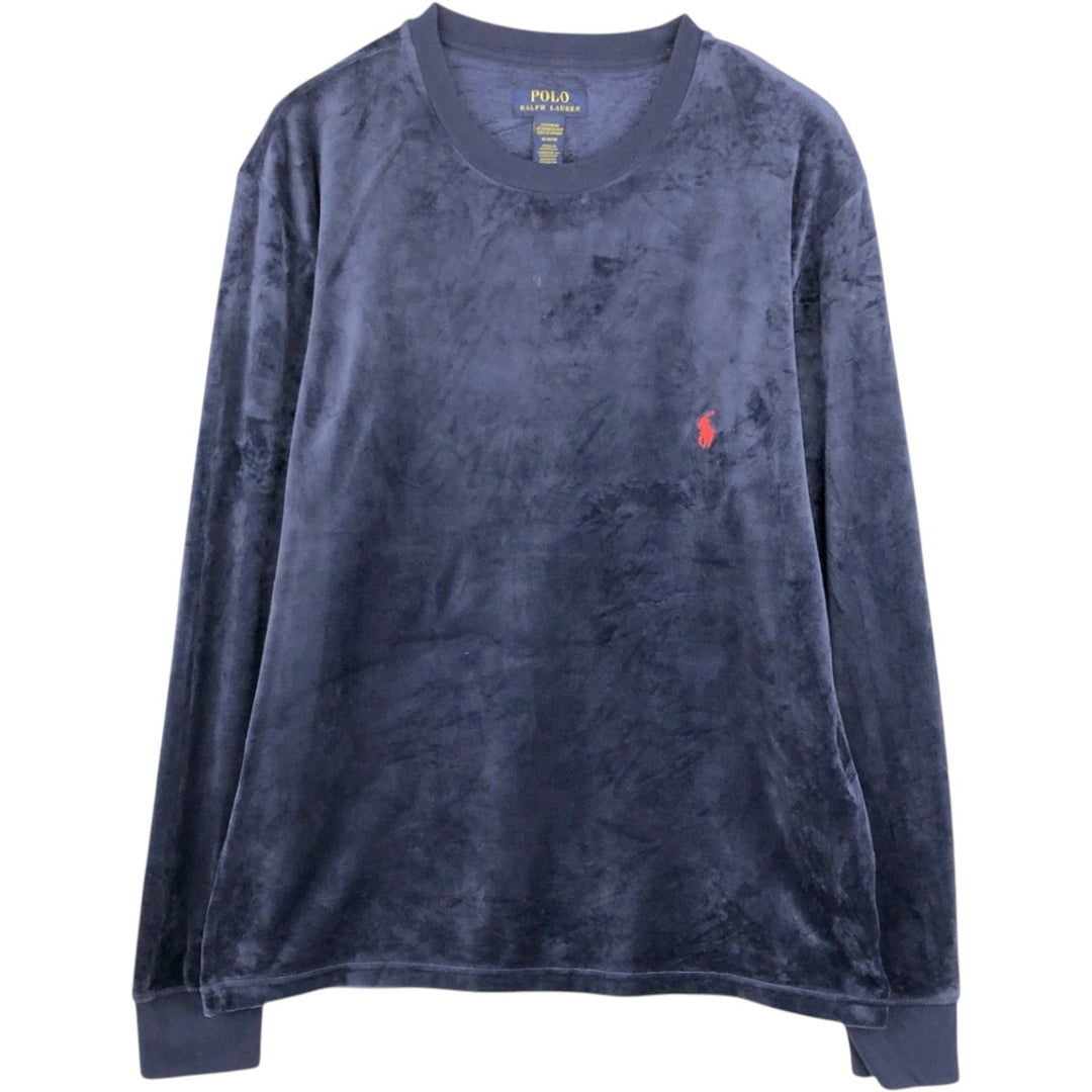 Ralph Lauren velour sweatshirt with a single logo, men's size M (approx.) polyester navy blue type Vintage Second Hand