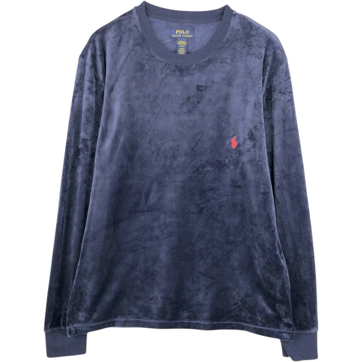 Ralph Lauren velour sweatshirt with a single logo, men's size M (approx.) polyester navy blue type Vintage Second Hand