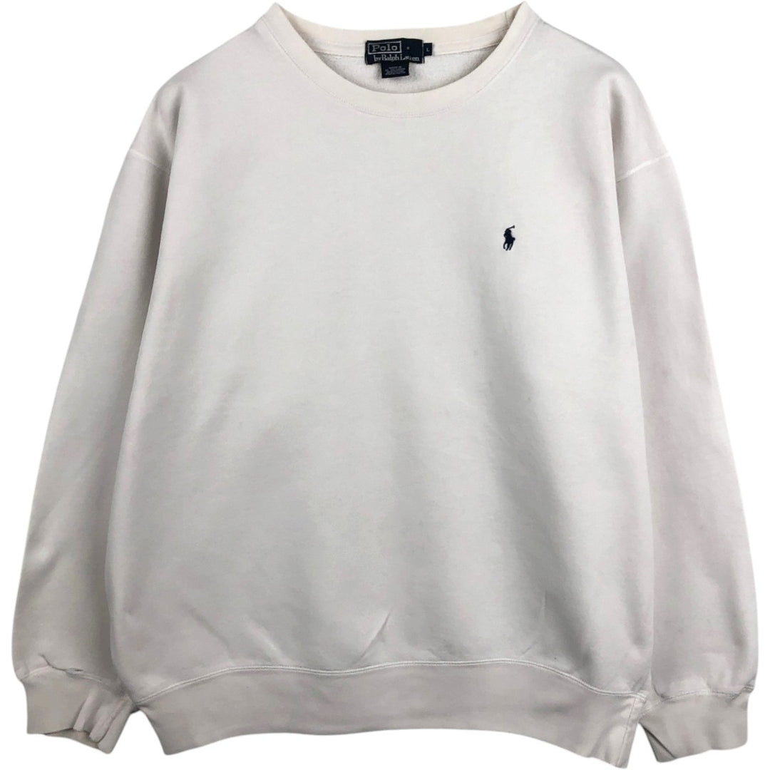 Ralph Lauren POLO by Ralph Lauren One Point Logo Sweatshirt Trainer Men's L size cotton white type Vintage Second Hand