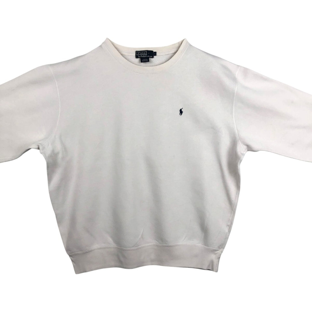 Ralph Lauren POLO by Ralph Lauren One Point Logo Sweatshirt Trainer Men's L size cotton white type Vintage Second Hand