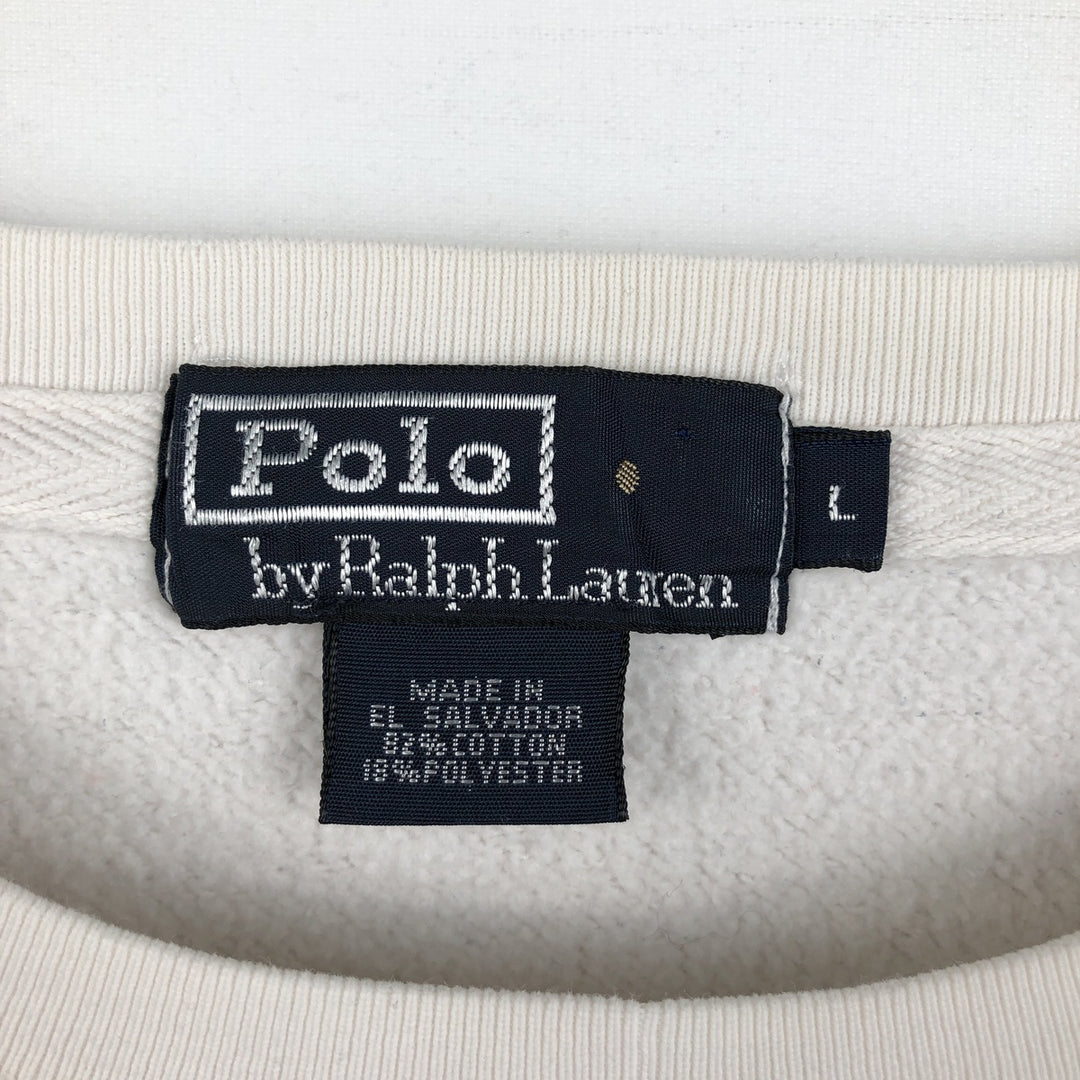 Ralph Lauren POLO by Ralph Lauren One Point Logo Sweatshirt Trainer Men's L size cotton white type Vintage Second Hand