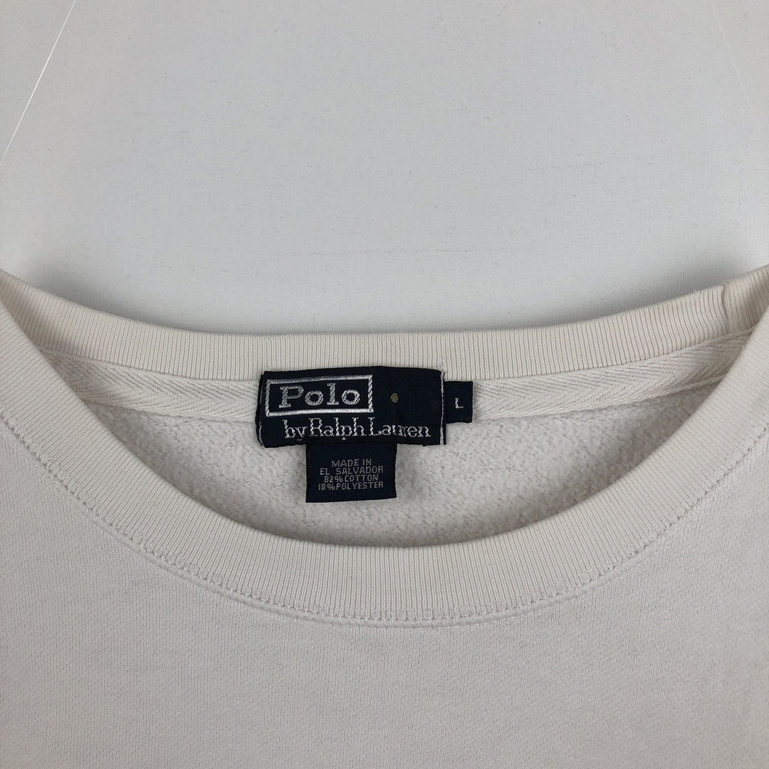 Ralph Lauren POLO by Ralph Lauren One Point Logo Sweatshirt Trainer Men's L size cotton white type Vintage Second Hand