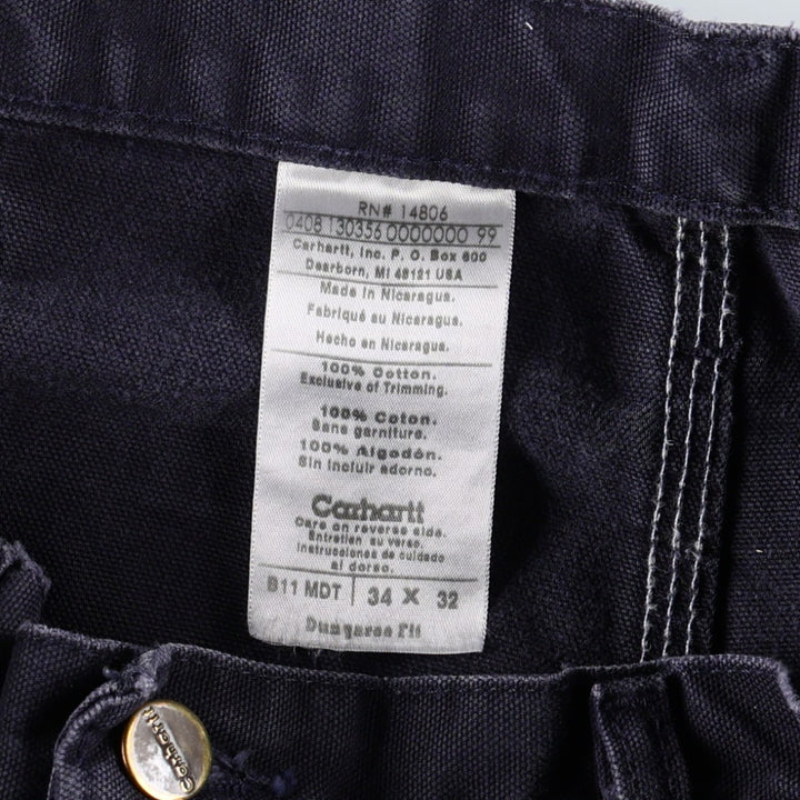 00'S Carhartt Dungaree Fit Duck Painter Pants Men's W33 equivalent cotton navy blue type Vintage Second Hand