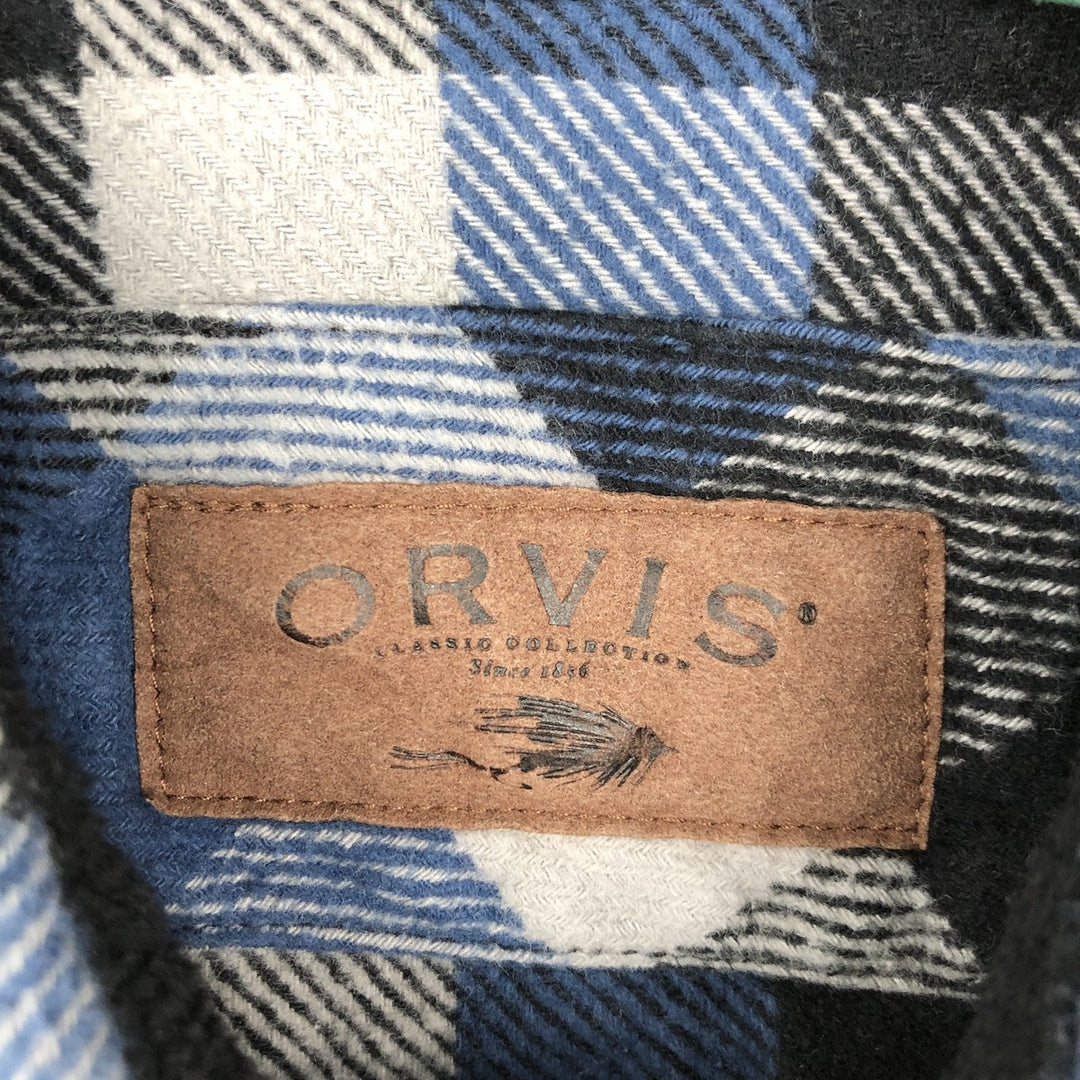 ORVIS Long Sleeve Flannel Check Shirt, Men's XL Size cotton blue type Vintage Second Hand