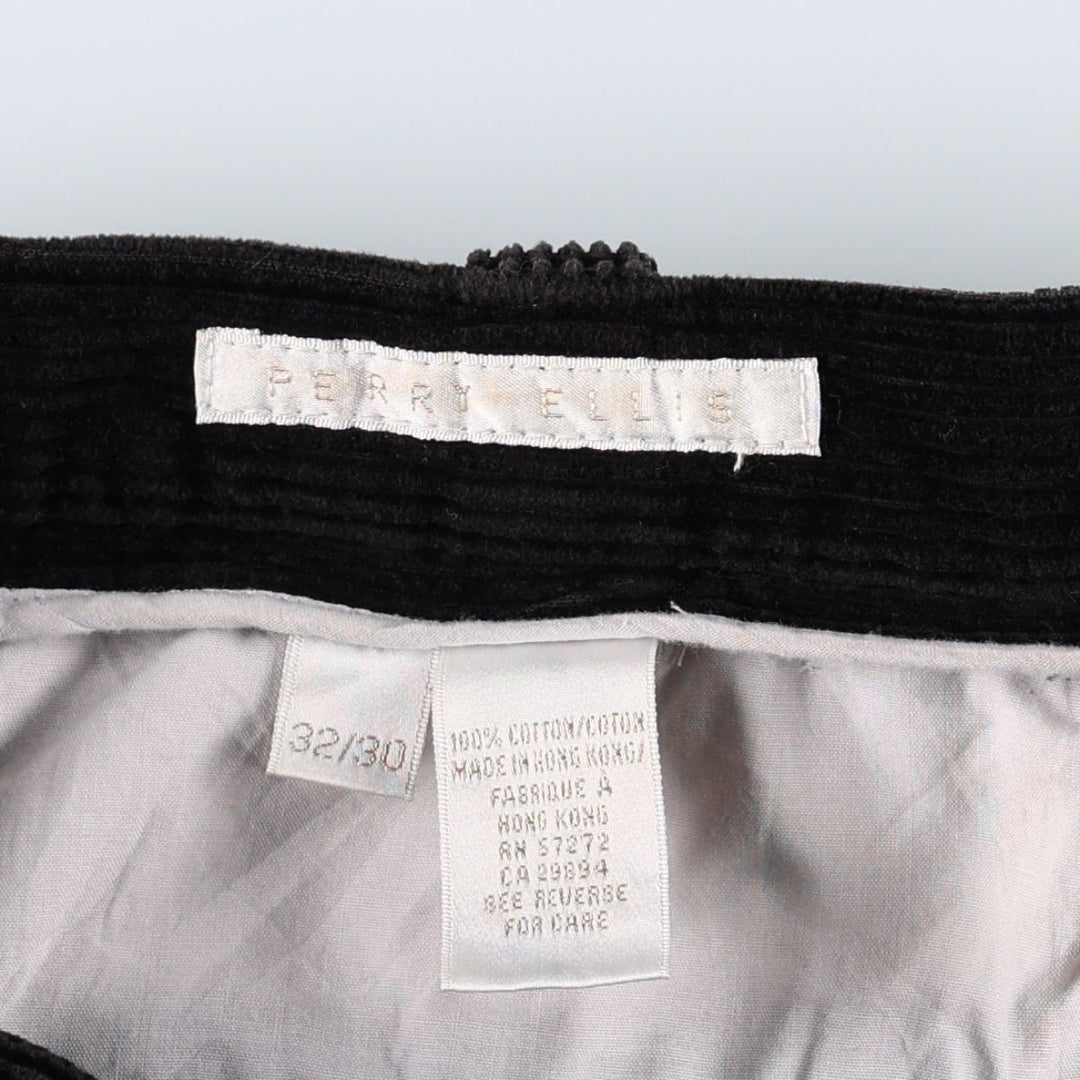 Perry Ellis corduroy pants with two pleats, men's size W32 (approx.) cotton black type Vintage Second Hand