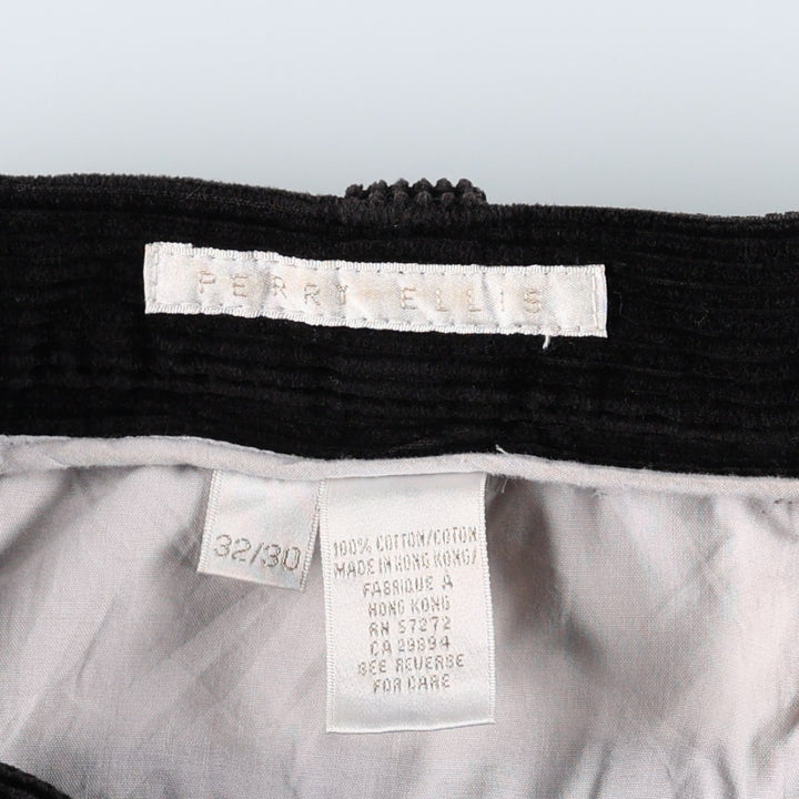 Perry Ellis corduroy pants with two pleats, men's size W32 (approx.) cotton black type Vintage Second Hand