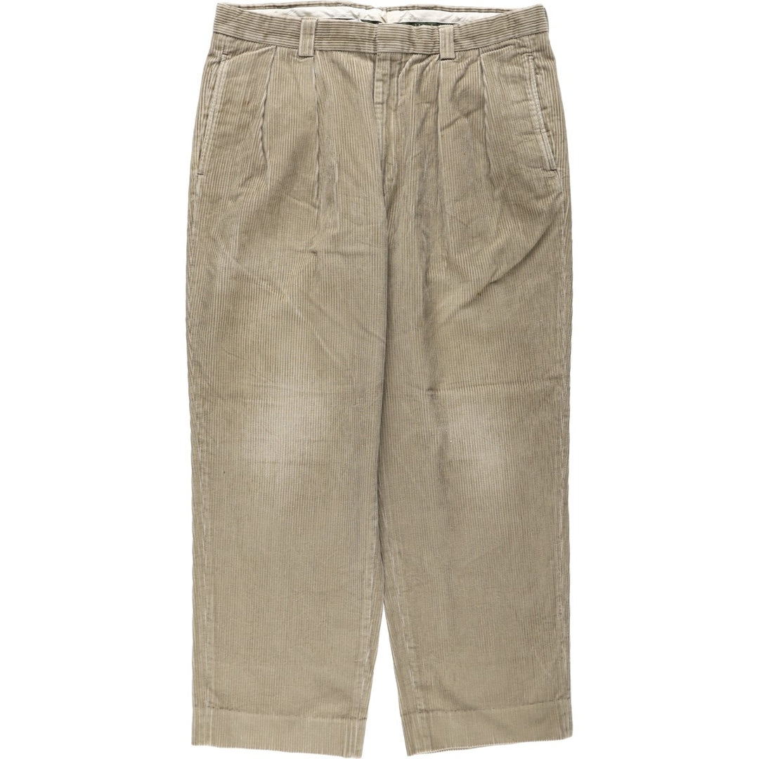 LLBean Two-pleat Corduroy Pants for Men, W35 equivalent cotton Khaki type sage green Vintage Second Hand