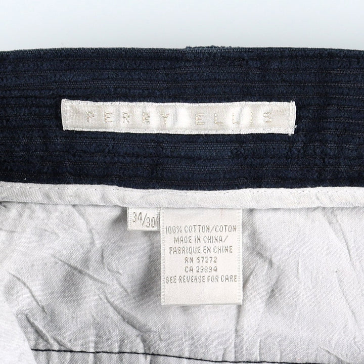 Perry Ellis corduroy pants with two pleats, men's size W34 (approx.) cotton black type Vintage Second Hand