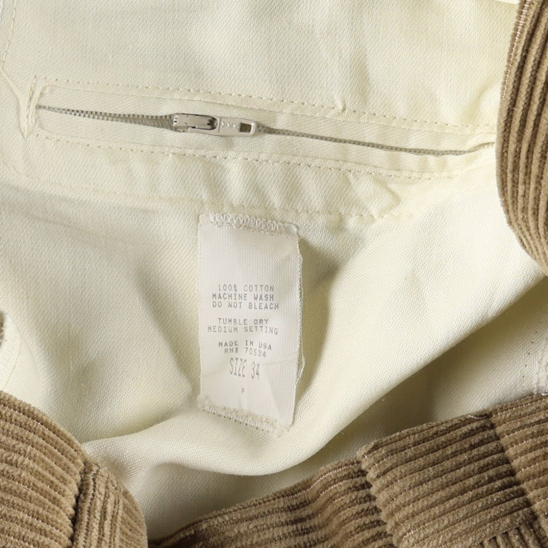 90'S Orvis corduroy pants, made in the USA, men's, size W34, vintage cotton beige type brown Vintage Second Hand