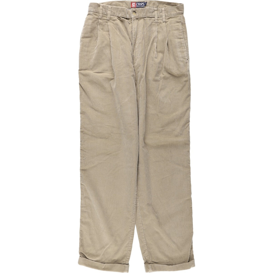 Ralph Lauren Chaps Two-pleat Corduroy Pants Men's Size W33 cotton Beige type Vintage Second Hand