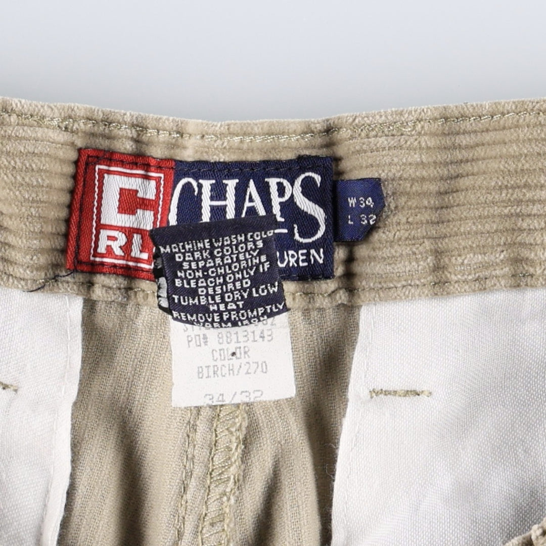 Ralph Lauren Chaps Two-pleat Corduroy Pants Men's Size W33 cotton Beige type Vintage Second Hand