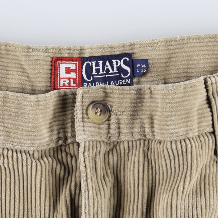 Ralph Lauren Chaps Two-pleat Corduroy Pants Men's Size W33 cotton Beige type Vintage Second Hand