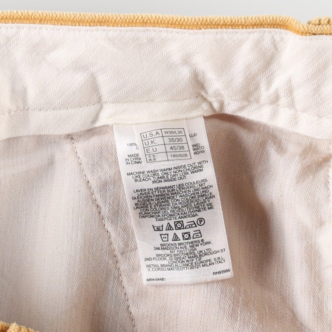 Brooks Brothers 346 Corduroy Pants, Men's W35 (approx.) cotton yellow type Vintage Second Hand